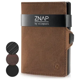 slimpuro ZNAP® Slim Wallet Kreditkartenetui | Geldbörse Herren | Kartenhalter Geldbeutel Herren | Kartenetui Herren Geldbeutel | Herren Portemonnaie mit RFID Schutz | 8 Karten| Braun