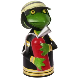 Lenzbach Zaunhocker Frosch mit Feuerlöscher 21 cm Figur aus Blech Feuerwehr Metall Brand 112 Garten Deko Balkon Dekofigur Pfostenhocker
