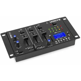 Vonyx STM3030 DJ Mischpult für PC, 4-Kanal DJ Controller, Audio Mixer, USB, SD, MP3 Player, Aufnahmefunktion, Bluetooth DJ Mixer mit Crossfader, 2x MIC-IN, Talkover, CUE, 3x Line-In