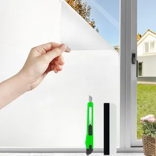 HOMTOL Sichtschutzfolie Fenster Milchglasfolie, 30x200cm Folie Fenster Sichtschutz, Statische Fensterfolie Milchglas, Anti-UV Fensterfolie Badezimmer, Milchfolie Selbstklebend für Zuhause Büro