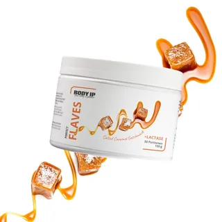 BODY IP Perfect Flaves Geschmackspulver zuckerarm & wenig Kalorien | Salted Caramel | Geschmackspulver für Magerquark uvm. mit Lactase & leckeren Stückchen | Intensiver Geschmack & Süße | 150g