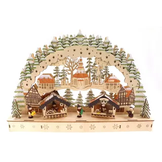 Ellug 3D Schwibbogen Lichterbogen Holzschnitt, Weihnachtsmarkt & Weihnachtspyramide, Glitzer, 44,5 * 8 * 30cm, batteriebetrieben, Timer Funktion (6h on/18h Off) Weihnachtsschmuck Fensterdeko