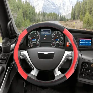 ZATOOTO LKW Lenkradbezug 44-46 cm, Anti-Rutsch Carbonfaser Lenkradhülle für LKW, Lenkradbezug Leder, Sportlich und Atmungsaktiv, Schwarz-Rot