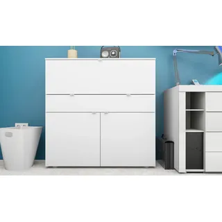 borchardt Möbel Sekretär Computertisch Büro Schrank Schreibtisch Weiß matt), Hochglanz