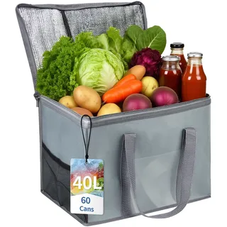 CIGAA Thermotasche Kühltasche Faltbar 40L Groß Kühlbox, Wiederverwendbare Kühltasche Groß aus 600D Oxford-Gewebe für Camping, Picknick, Reisen, Auto und Lebensmitteltransport