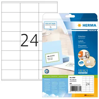 Herma Etiketten 4360 weiß 70,0 x 36,0 mm, 25 Blatt