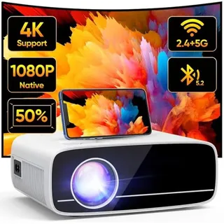 akatuo Beamer 4K Unterstützt, 15000L Native 1080P 5G WiFi Bluetooth Projektor mit 50% Zoom, AKATUO Mini Beamer Heimkino Outdoor Beamer für Handy Phone, Kompatibel mit Smartphone/HDMI/USB/Laptop/Fire TV Stick
