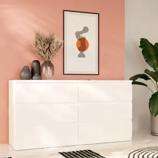 Forte Kommode EDMORE große Kommode grifflose Front, Stauraum, 6 Schubladen, Weiß,