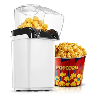 HOUSNAT Popcornmaschine, 1200W Heißluft Popcorn Maker ohne Öl, 2 Minuten Schnell Produktion, für Zuhause Filme und Weihnachten Partys, Weiß