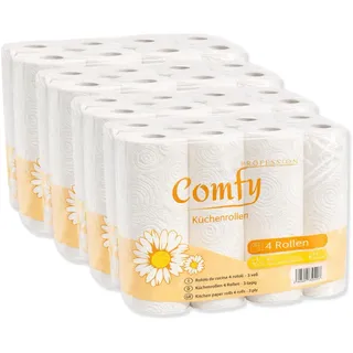 Comfy Küchenrolle 3-lagig – 32 Rollen (8×4), 50 Blatt pro Rolle, hochweiß & reißfest – Premium Küchenpapier