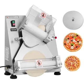 Vevor elektrische Pizzateigpresse 355,6 mm Gebäck-Pressplatte, Brotpresse automatisch 370 W aus Edelstahl, kommerzieller Chapati Presse, Formmaschine mit einstellbarer Dicke, Teigstücke pro Stunde