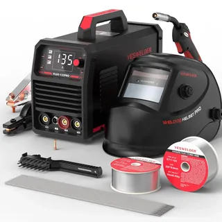 YESWELDER Fülldraht Schweißgerät ohne Gas 135A 230V, mit Zubehörsatz | 3-in-1 Fülldrahtschweißgerät 230V, FLUX/LIFT WIG/MMA, LED Digitalanzeige, schweißfertiges Starterset mit Schweißzubehör
