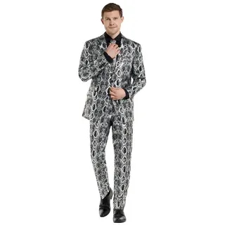 Opposuits Partyanzug Silver Snakes Anzug, Cobrastyle: ein Anzug aus glänzend silberner Schlangenhaut silberfarben 62
