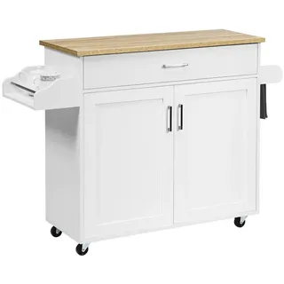 Goplus Servierwagen Mit Schublade & Schrank, Rollbarer Küchenwagen, Beistellwagen Mit Verstellbarer Trennwand, 2 Raeder Mit Bremse, Aus Holz, Im Landhausstil, Für Küche Restaurant (weiss) - Goplus