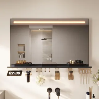 SONNI LED Badspiegel 100x60 cm, LED Wandspiegel mit Ablage 100 cm, 3 einstellbare Lichtfarben, Anti-Beschlag und Speicherfunktion