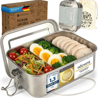Dimono® Lunchbox Brotdose 1400ml Auslaufsichere Bento-Box Brotzeit-Dose aus Edelstahl; Wasserdichte Nachhaltige Dose mit Fächer & Dichtungen