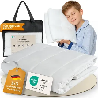 Lunova Gewichtsdecke Kinder 4 kg 135×200 cm – Baumwolle [35–45 kg] waschbar Therapiedecke Entspannungsdecke Weighted Blanket - Weiß