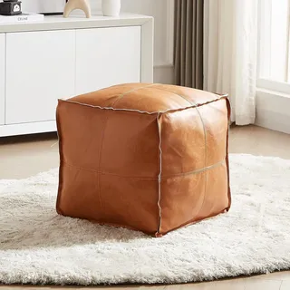 Louis Donné Massiver quadratischer Leder-Pouf für Wohnzimmer, quadratischer Pouf aus Baumwolle, weich, Aufbewahrungslösung, Fußbank, Outdoor, Orange – 114.3 x 114.3 x 114.3 x 114.3 cm