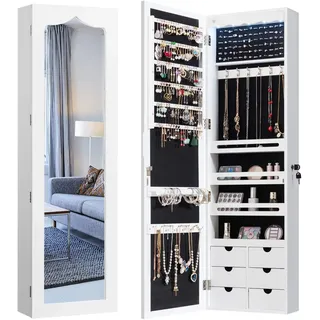 Costway Schmuckschrank mit LED Beleuchtung, 6 Schubladen und Spiegel,