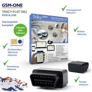TRACY-FLAT STARTERPAKET inkl. OBD2 Tracker, Portal, App, inkl SIM und  EU-Ortung