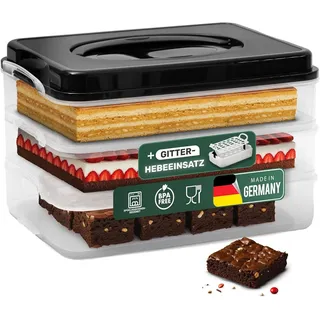 Novaliv Kuchen-Transportbox mit einer Etage und Deckel und Einlage (Rechteckig 40 x 30 cm) Aufbewahrungsbox mit Sicherheitsverschluss Party-Box Container Tortentransportbox Tortenbehälter