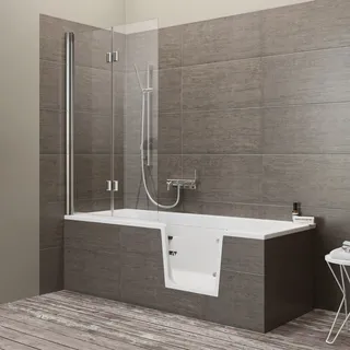 Steinkamp easy entry Badewanne 170 x 75 cm mit Glastür rechts, Trio Ablauf und Styrodurverkleidung