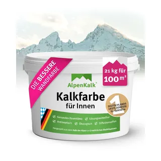 alpenkalk Kalkfarbe für Innenräume I 21 kg für ca. 100m2 I Hochdeckend & wischfest für ein natürliches Raumklima I Atmungsaktiv mit Anti-Schimmel Formel I Perfekt für Allergiker & Kinder