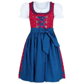 Nübler Dirndl Mädchen Dirndl im traditionellen Stil Kinder Trachten (Dirndl Set EMILIA, 3-tlg., Dirndl Kleid mit Bluse und Schürze) Kinder Tracht im bayerischen Stil - Trachtenmode Kinder rot 128