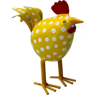 ETC dekoratives frühlingshaftes kleines Deko Huhn oder Küken Metall bemalt in weiß gelb orange grün und dunkelgrün mit Punkten einzeln oder als 3-er Set (Gelb)