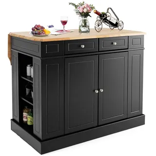 KOMFOTTEU Küchenregal Kücheninsel, multifunktional Küchenschrank, 120 x 60/90 x 92cm schwarz