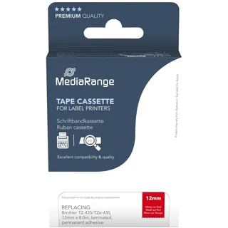 MediaRange Schriftbandkassette, weiß auf rot 8m x 12mm (MRBTZ435)