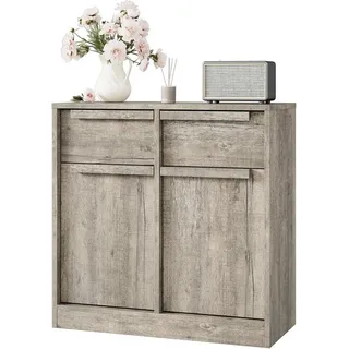 GarveeMore Sideboard mit 2 Schubladen,großer Aufbewahrungsschrank,moderner Buffet, Schrank für Küche, Esszimmer und Wohnzimmer, Birnbaum-Optik grau