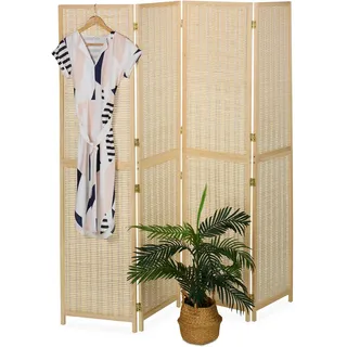 Relaxdays Paravent, 4-teilig, Faltbarer Raumtrenner, HxB: 180x182 cm, Bambus & Holz, Wohnzimmer, Trennwand innen, Natur