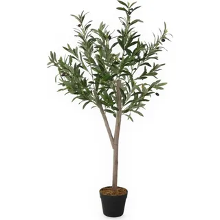 Spetebo Olivenbaum im Blumentopf - 120 cm - 580 Blätter, 20 Früchte, mit Holzstamm (mittel) - Schwarz