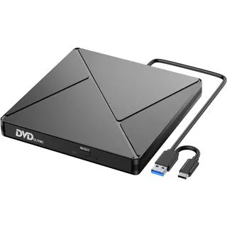 Externes CD DVD Laufwerk, USB 3.0 & USB-C CD/DVD Laufwerk Extern, CD DVD +/-RW ROM Brenner Optical External DVD Drive für Laptop, PC, Desktop, MacBook, iMac, Windows 11/10/8/7/XP/Linux/MacOS