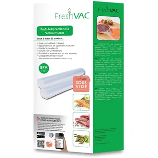 FreshVac Folienrollen 30x600 cm, 2 Stück für Ihren Vakuumierer, starke & reißfeste Vakuumbeutel (Materialstärke ca. 140 μm), BPA-frei, ideal für SousVide Garen, Rose