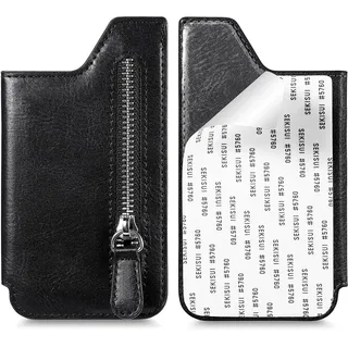 Ephoou Handy-Brieftasche, zum Aufkleben, PU-Leder, Kartenhalter mit Reißverschluss, Münzfach, Magnetverschluss, Kredit-/Ausweishülle für iPhone/Samsung und die meisten Smartphones, Schwarz, Schwarz