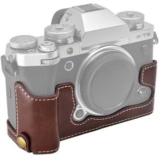 MUZIRI KINOKOO Fuji XT5 Tasche, Schutzhülle Kompatibel für Fuji XT5/X-T5 Kamera mit PU Leder Halbkörper Bodentasche mit - Kaffee