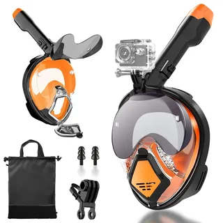 Schnorchelmaske Vollmaske für Erwachsene, 180-Grad-Sicht Anti-Fog Tauchmaske, Anti-Leck Anti-Fog Tauchmaske mit Sportkameras Kompatible für Schnorcheln, Schwimmen und Tauchen