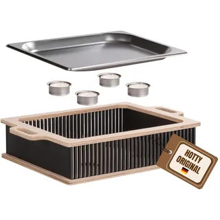 HOTTY Legacy Warmhalteplatte fürs Grillen – BBQ-Design Speisenwärmer mit personalisierbarem Batch – Stövchen für Grillgut mit Kerzen – Personalisiertes BBQ-Board für Grillpartys (Schwarz, M)