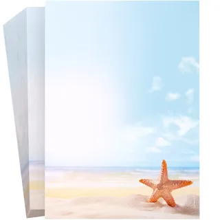 Briefpapier Seestern DIN A4 50 Blatt – Motivpapier mit Strand, Meer & Seestern – einseitig bedruckt – für private & geschäftliche Briefe