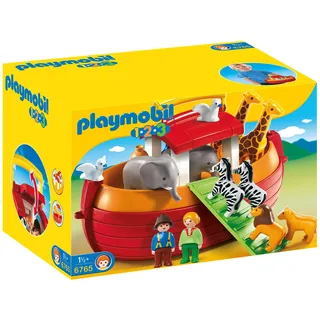 PLAYMOBIL 1.2.3 6765 Meine Mitnehm-Arche-Noah, mit 12 Tieren, Zugangsplanke und Tragegriff, schwimmt, zum Zuklappen und Mitnehmen, ab 1,5 Jahren