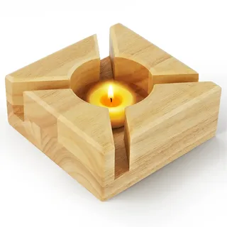 MidingChai Stövchen für Teekanne, Natürlicher Stövchen Holz, Handgefertigter Teestövchen aus Gummibaumholz, 15×15 cm Teekannenwärmer zum Warmhalten von Teekanne/Kaffe/Essen