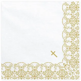 1 20 Servietten 33x33cm weiß mit goldenem Ornament Kommunion Konfirmation Taufe