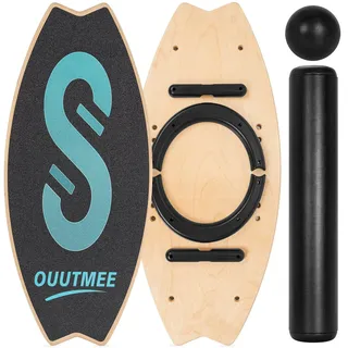 OUUTMEE Surfin Balance Board Holz 6 Einstellbare Modi Kinder und Erwachsene Surfin Balance Training mit Rolle und Kugel (S-Muster)