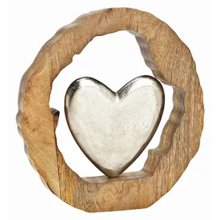 Dekoherz, Silber, Holz, Metall, Mangoholz, Herz, 28x29x5 cm, zum Stellen, Dekoration, Skulpturen & Dekoobjekte, Dekoobjekte