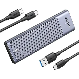 UGREEN M.2 NVMe SATA SSD Gehäuse USB 3.2 Gen 2 10 Gbps Aluminium M2 Gehäuse mit Kühlkissen für NVMe SSD und SATA von M-Key/ M+B Key in 2280/2242/2230/2260, kompatibel mit 970 EVO Plus, Mac mini m4