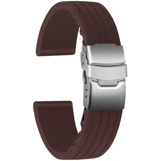 ULLCHRO Gummi Uhrenarmband Ersatzarmband Ersatz Kautschuk Armbanduhr Wasserfest Stripe Pattern - 16mm, 18mm, 20mm, 22mm, 24mm Uhrenband mit Edelstahl Faltschließe (18mm, braun)