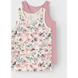 NAME IT Unterhemd NAME IT "NMFTANK TOP 2P NOSTALGIA FLOWER NOOS", Mädchen, Gr. 98, 2 Stk., N-Gr, rosa (nostalgia rose), Jersey, Obermaterial: 95% Baumwolle, 5% Elasthan, bedruckt, normal, Rundhals, Unterhemden Unterhemd