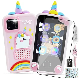 Handy für Kinder – Smartphone für Kinder – Kamera Kinder – Geschenk für Kinder 3 4 5 6 7 8 9 – Lernspiele, Buch Audio-Musik, Puzzle, Spielzeug für Kinder, mit Spielprogramm – Sicherheit – Einhorn